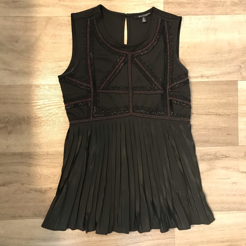 Eva Longoria peplum tank blouse beaded pleated